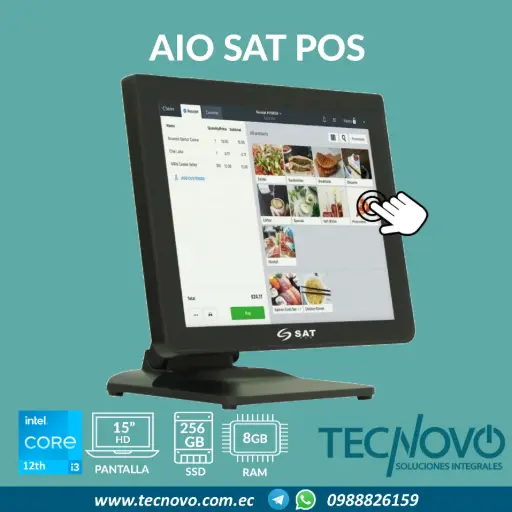 Computador Todo en Uno POS SAT Intel Core I3 12va Generación 8GB 256-SSD 15" TACTIL