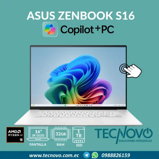 Laptop ASUS ZenBook S16 Ryzen AI 9 HX-370 32GB 1TB SSD 16" OLED 3K Táctil