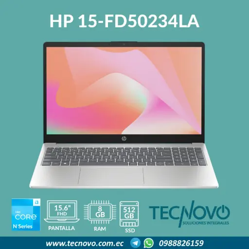 Laptop HP 15-fd0234la Intel Core I3-N305 8GB 512GB SSD 15.6" FHD