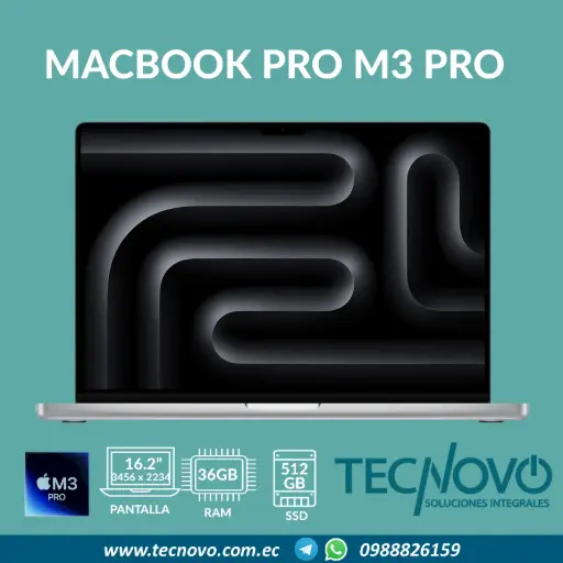 Laptop APPLE MacBook Pro M3 Pro CHIP 12-core 18-core GPU 36GB 512GB SSD 16.2"