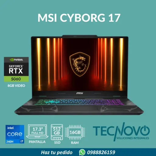Laptop MSI Cyborg 17 Intel Core 7 240H 16GB 512GB-SSD RTX 5060-8GB 17.3" FHD 144Hz