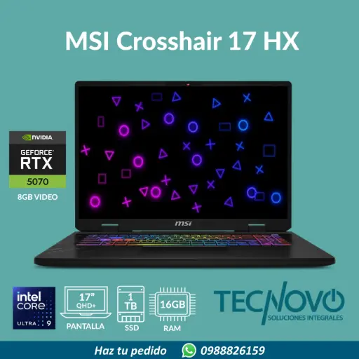 Laptop MSI Crosshair 17 HX Intel Ultra 9-275HX 16GB 1TB-SSD RTX 5070-8GB 17" QHD 240Hz
