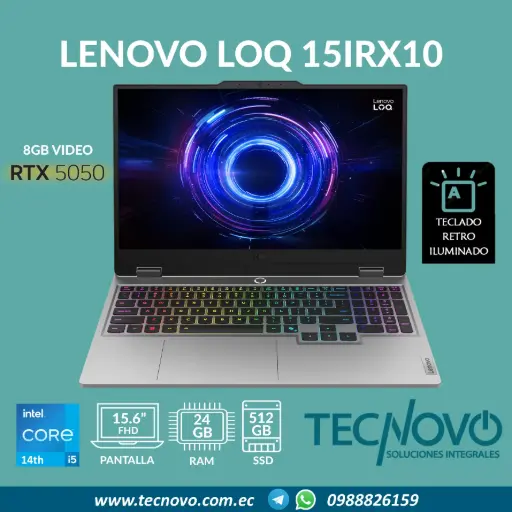 Laptop LENOVO LOQ 15IRX10 Intel Core I5-13450HX 24GB 512GB-SSD RTX 5050 8GB 15.6" FHD