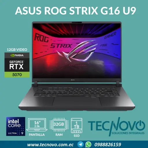 Laptop ASUS ROG Strix G16 Intel Core Ultra 9 275HX 32GB 2TB RTX-5070 Ti 12GB 16" W11