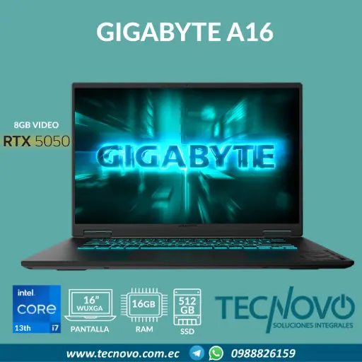 Laptop Gigabyte A16 Intel Core I7-13620H 16GB  512GB-SSD RTX 5050-8GB 16" FHD