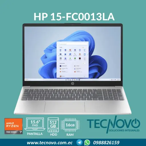 Laptop HP 15-fc0013LA AMD Ryzen 7-7730U 16GB 512GB SSD 15.6" FHD