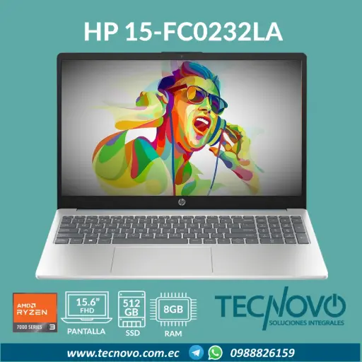 Laptop HP 15-fc0232la AMD Ryzen 3-7320U 8GB 512GB-SSD 15.6" FHD