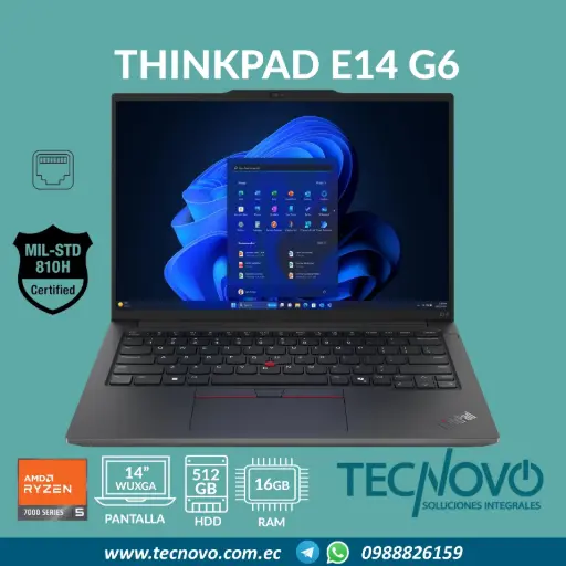 Laptop LENOVO ThinkPad E14 G6 AMD Ryzen 5-7535U 16GB 512GB-SSD 14" FHD