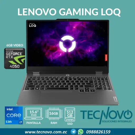 Laptop LENOVO LOQ 15IRX9 Intel Core I7-13650HX 16GB 512GB-SSD RTX 4050 6GB 15.6" FHD