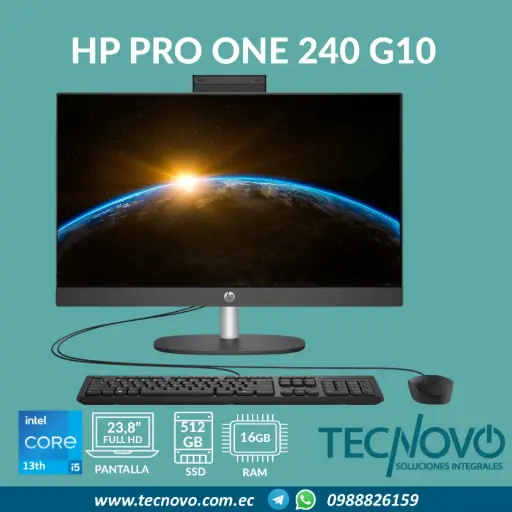 Computador AIO HP ProOne 240 G10 I5-1334U 16GB 512GB SSD 23.8" FHD W11 PRO