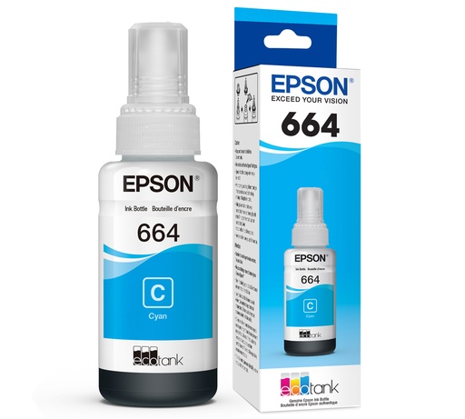 Tinta EPSON Original T664 Color para modelos L110, L120, L121, L200, L210, L220, L300, L310, L350, L355, L365, L375, L380, L395, L396, L455, L475, L495, L555, L565, L575, L606, L655, L656, L1300, L1455