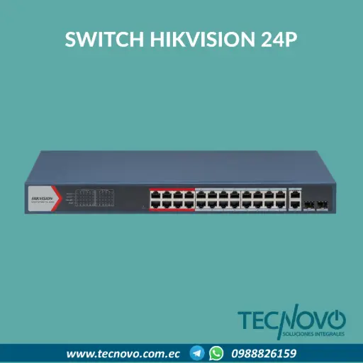 Switch Hikvision 24 Puertos 10/100MB + 2 10/100/1000MB + 2 FIBRA GIGABITE