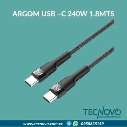 Cable USB ARGOM tipo C a tipo C DURA SPEED Carga ultra rápida 240W 1.8mts