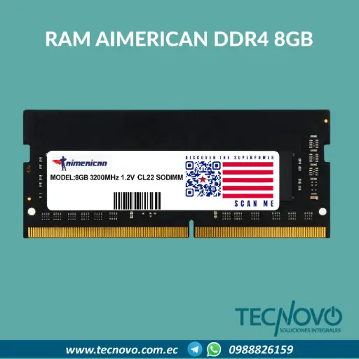 Memoria RAM AIMERICAN DDR4 8GB 3200MHZ SODIMM LAPTOP (BULK)