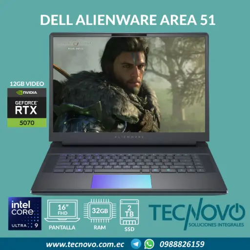 Laptop DELL Alienware Area 51 Intel Core Ultra 9-275HX 32GB 2TB SSD RTX-5070 Ti 12GB GDDR7 16" FHD 240Hz