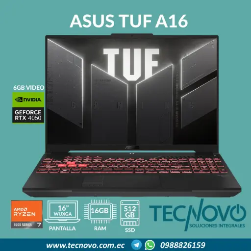 Laptop ASUS TUF Gaming A16 AMD Ryzen 7-7445HS 16GB 512GB SSD RTX-4050 6GB 16" FHD