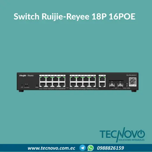 Switch Ruijie-Reyee RG-ES220GS-P 18P GIGABIT 16xPOE + 2 RJ45 + 2 SFP