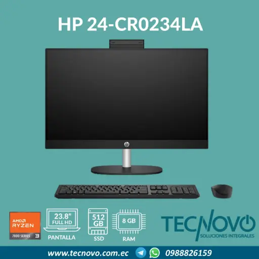 Computador AIO HP 24-cr0234la AMD Ryzen 3 7320U 8GB 512GB-SSD 23.8" FHD