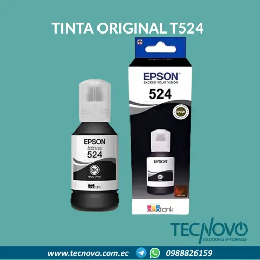 Tinta EPSON Original T524 Negro para modelos EcoTank L15150, L15160, L6490 y L6580