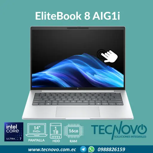 Laptop HP EliteBook 8 AIG1i Intel Core Ultra 7-225U 16GB 1TB-SSD 14" FHD TACTIL