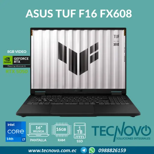 Laptop ASUS TUF Gaming F16 FX608JHR Intel Core I7-14650HX 16GB 1TB-SSD RTX-5050 8GB 16" WUXGA