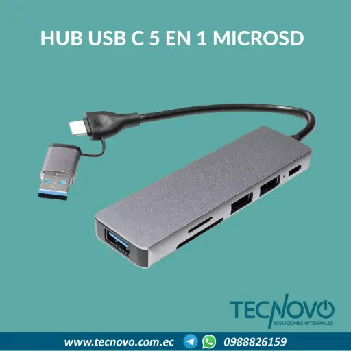 Hub USB-C/USB 5 en 1 microSD / SD / USB-A (3) / USB-C