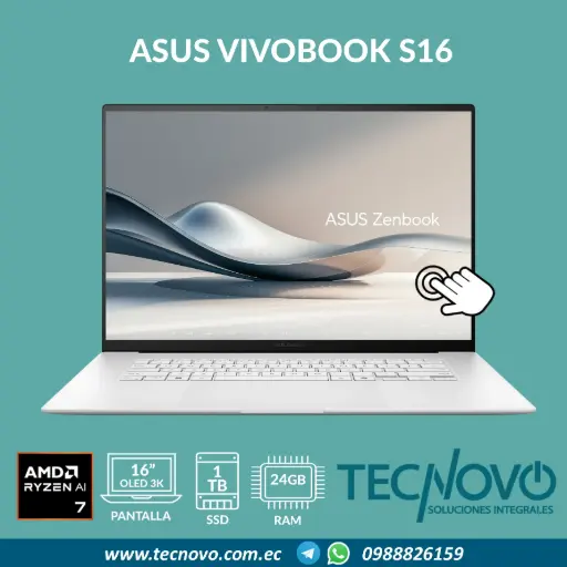 Laptop ASUS ZenBook S16 Ryzen AI 7 350 24GB 1TB SSD 16" OLED 3K Táctil