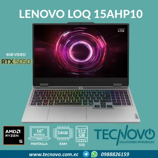 Laptop LENOVO LOQ 15AHP10 AMD Ryzen 5-220 16GB 512GB-SSD RTX 5050 8GB 15.6" FHD