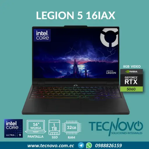 Laptop LENOVO LEGION 5 16IAX10 Intel Core Ultra 9-275HX 32GB 1TB-SSD RTX 5060 8GB 16" 240Hz