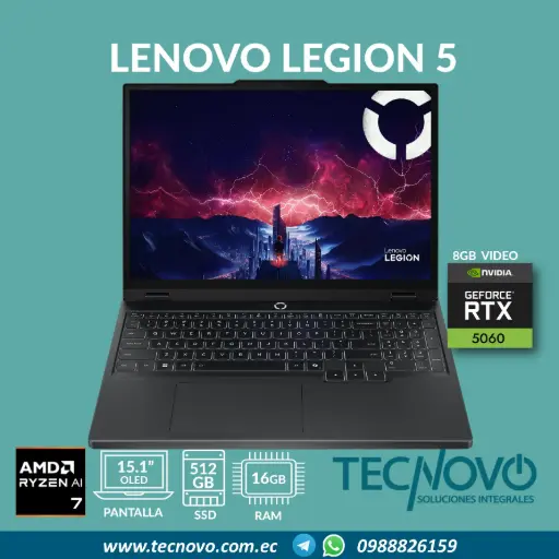 Laptop LENOVO LEGION 5 AMD Ryzen 7-260 16GB 512GB-SSD RTX 5060-8GB 15.1" OLED WQXGA 165Hz
