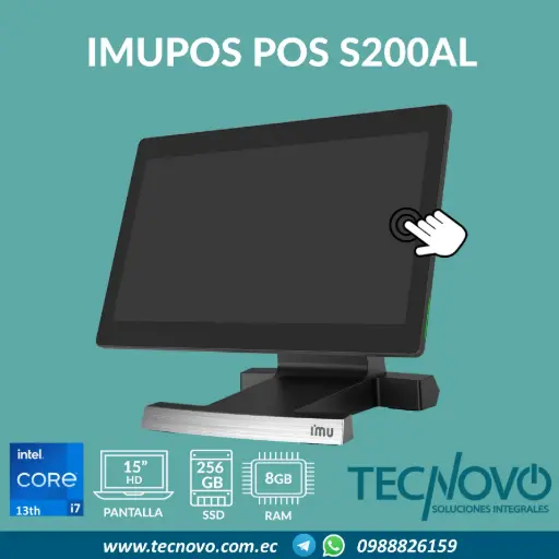 Computador Todo en Uno POS IMUPOS S200AL Intel Core I7 12va Generación 8GB 256-SSD 15" TACTIL