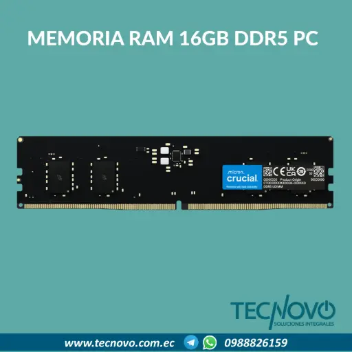 Memoria RAM CRUCIAL DDR5 16GB 4800MHZ DIMM