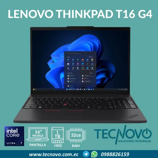 Laptop LENOVO ThinkPad T16 G4 Intel Core Ultra 7-255U 32GB DDR5 1TB-SSD 16" WUXGA IPS