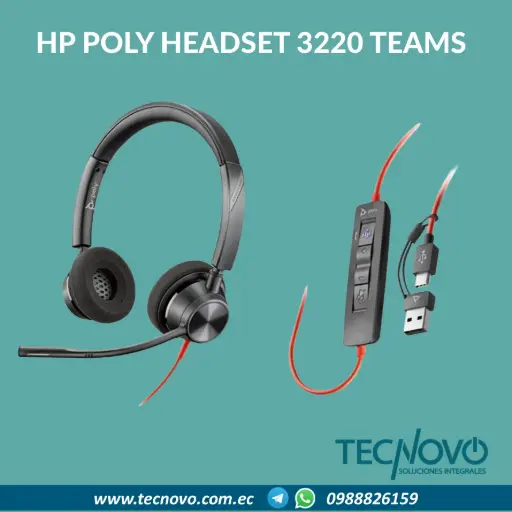 Auriculares Hp Poly Headset Black Wire 3220 Usb-C+Usb-A con Certificación Teams