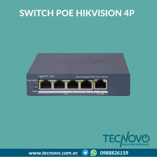 Switch POE Hikvision inteligente Gigabit de 4 puertos