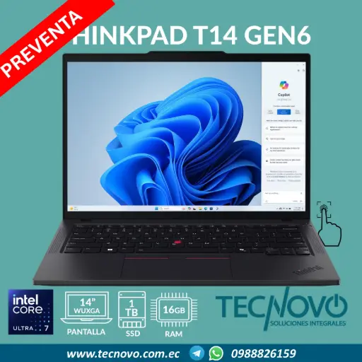 Laptop LENOVO Thinkpad T14 G6 Intel Core Ultra 7-255U 16GB DDR5 1TB-SSD 14" WUXGA