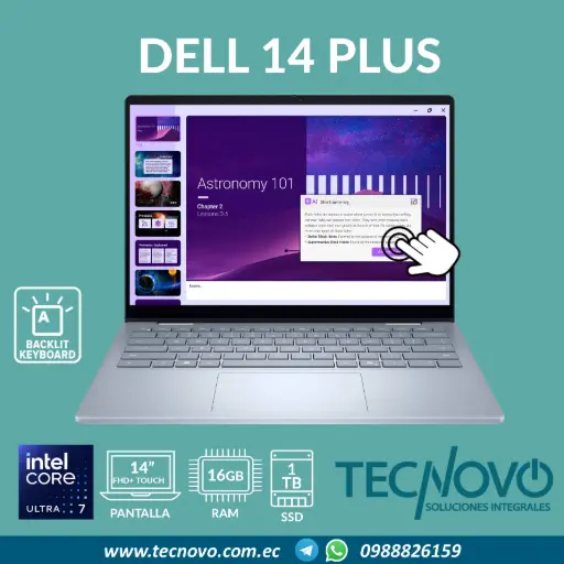 Laptop DELL 14 Plus 2 en 1 Intel Core Ultra 7-256V 16GB 1TB-SSD 14" FHD+ TACTIL