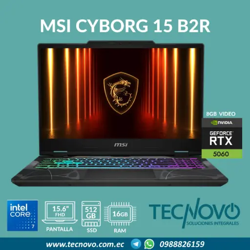 Laptop MSI Cyborg Intel Core 7 240H 16GB 512GB-SSD RTX 5060-8GB 15.6" FHD 144Hz