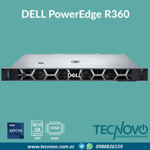 Servidor Rack DELL PowerEdge R360 Intel Xeon 6357P 32GB 2x480GB SSD SATA + Controladora