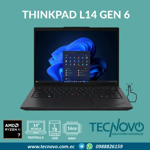 Laptop LENOVO ThinkPad L14 Gen6 AMD Ryzen 7 PRO 250 16GB 1TB-SSD 14" FHD