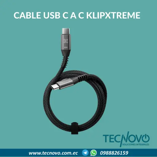 Cable Klip Xtreme USB tipo C a C PowerGo 250 60W 1.8m carga rápida