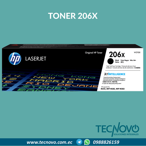 Toner HP para Impresora M255, M282, M283; 206X Negro Alta capacidad 