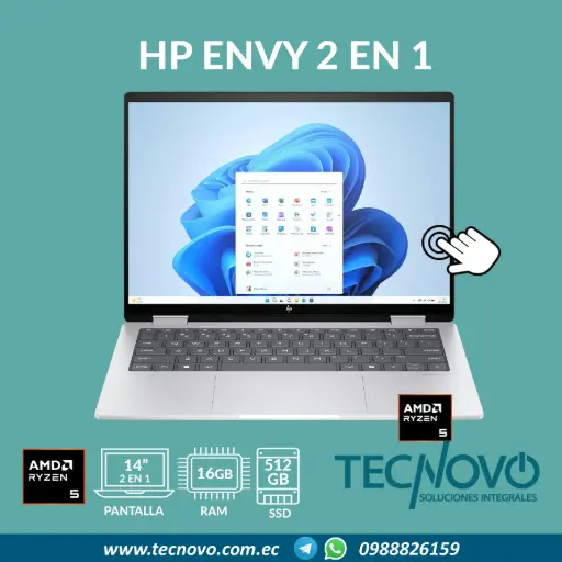 Laptop HP ENVY X360 2 en 1 14-fa0013dx AMD Ryzen 5 8640HS 16GB 512GB SSD 14" WUXGA Táctil