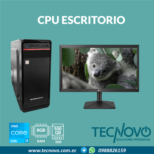 Computador CPU I3-12100 8GB 500GB-SSD W11 + Monitor