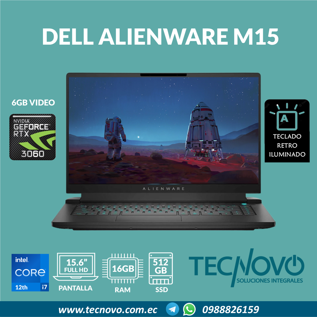 Laptop DELL Alienware M15 I7-12700H 16GB 512GB SSD RTX-3060 6GB 15,6" FHD 240HZ